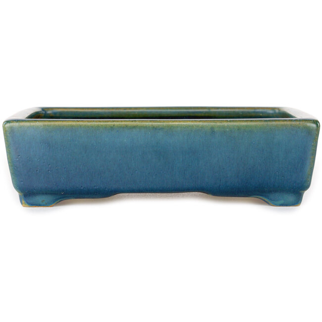 Rechteckiger blauer und grüner Bonsai-Topf von Shouzan - 160 x 125 x 43 mm