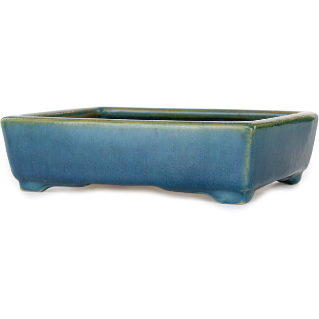 Vaso bonsai rettangolare blu e verde di Shouzan - 160 x 125 x 43 mm
