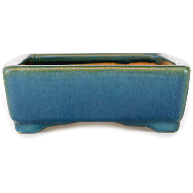 Rectangular blue and green bonsai pot by Shouzan - 160 x 125 x 43 mm