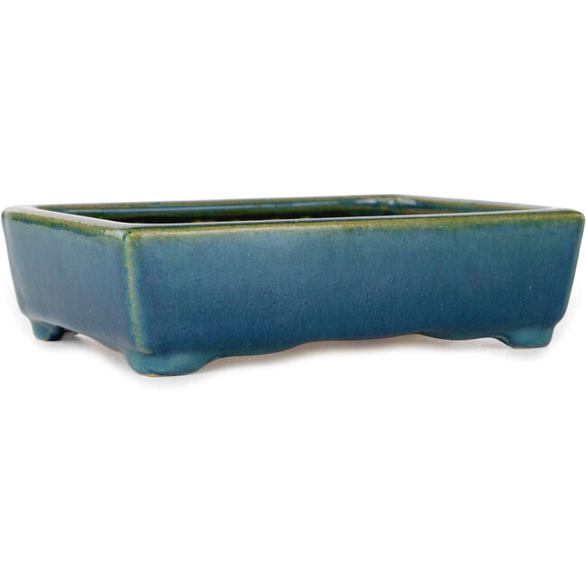 Rectangular blue and green bonsai pot by Shouzan - 160 x 125 x 43 mm