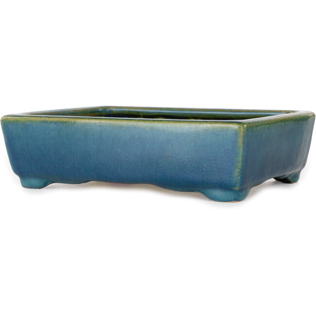 Rectangular blue and green bonsai pot by Shouzan - 160 x 125 x 43 mm