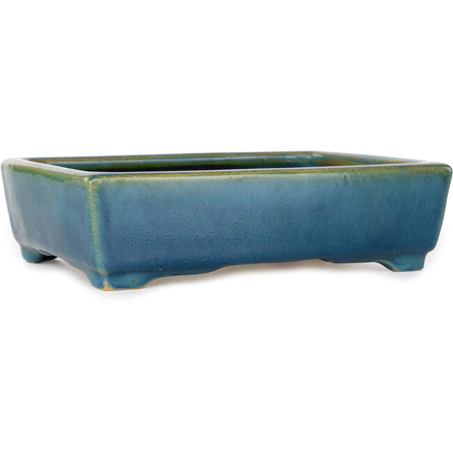 Pot à bonsaï rectangulaire bleu et vert de Shouzan - 160 x 125 x 43 mm