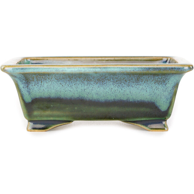Rectangular blue and green bonsai pot by Shouzan - 125 x 100 x 45 mm