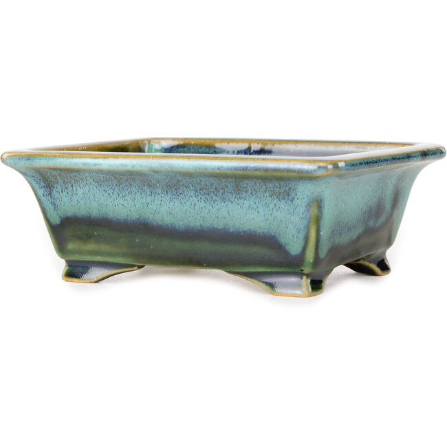 Rechteckiger blauer und grüner Bonsai-Topf von Shouzan - 125 x 100 x 45 mm