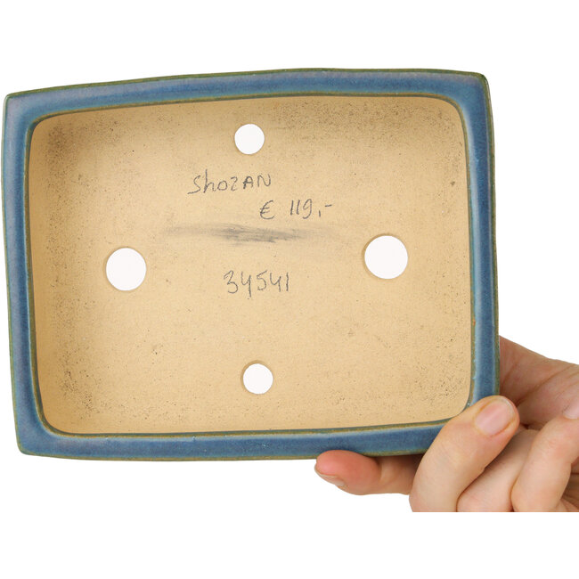 Vaso bonsai rettangolare blu e verde di Shouzan - 160 x 125 x 43 mm
