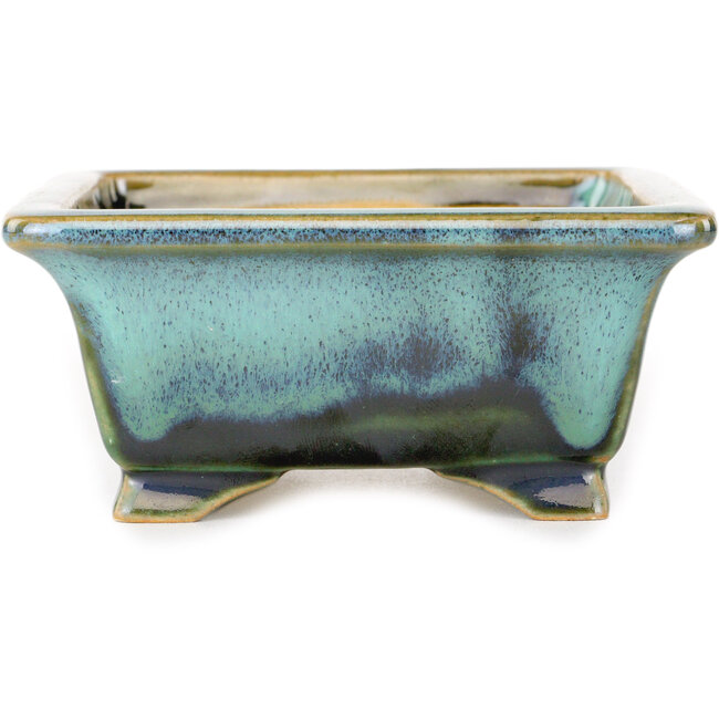 Rechthoekige blauwgroene bonsaipot van Shouzan - 125 x 100 x 45 mm
