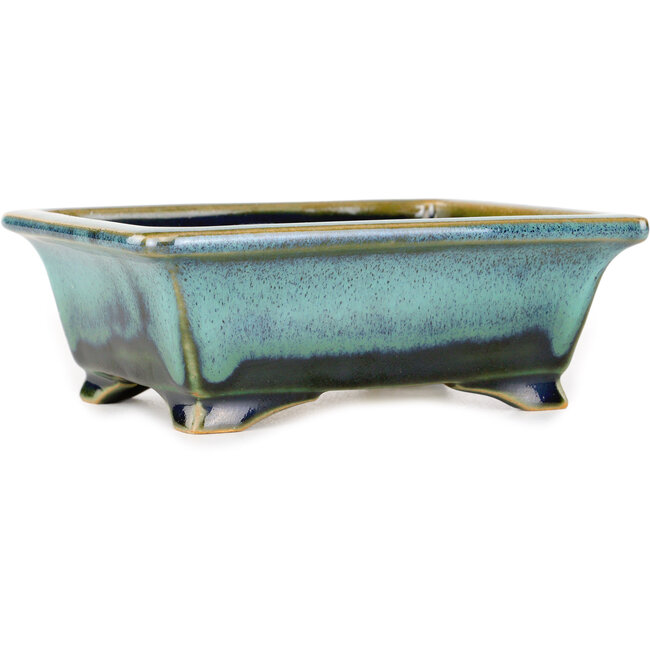 Vaso bonsai rettangolare blu e verde di Shouzan - 125 x 100 x 45 mm