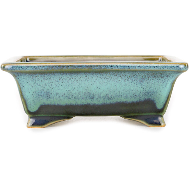 Rectangular blue and green bonsai pot by Shouzan - 125 x 100 x 45 mm