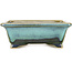 Rectangular blue and green bonsai pot by Shouzan - 125 x 100 x 45 mm