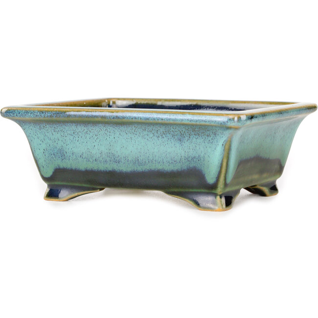 Vaso bonsai rettangolare blu e verde di Shouzan - 125 x 100 x 45 mm