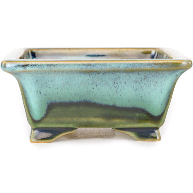 Vaso bonsai rettangolare blu e verde di Shouzan - 125 x 100 x 45 mm