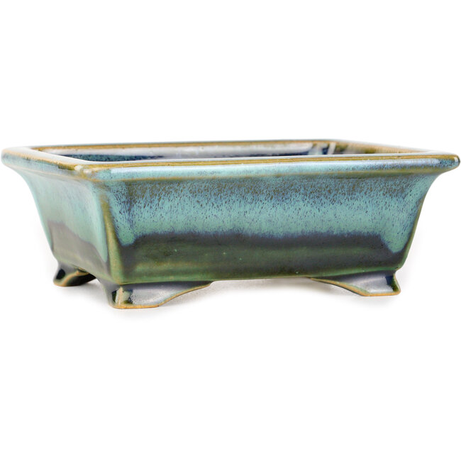 Maceta rectangular para bonsái azul y verde de Shouzan - 125 x 100 x 45 mm