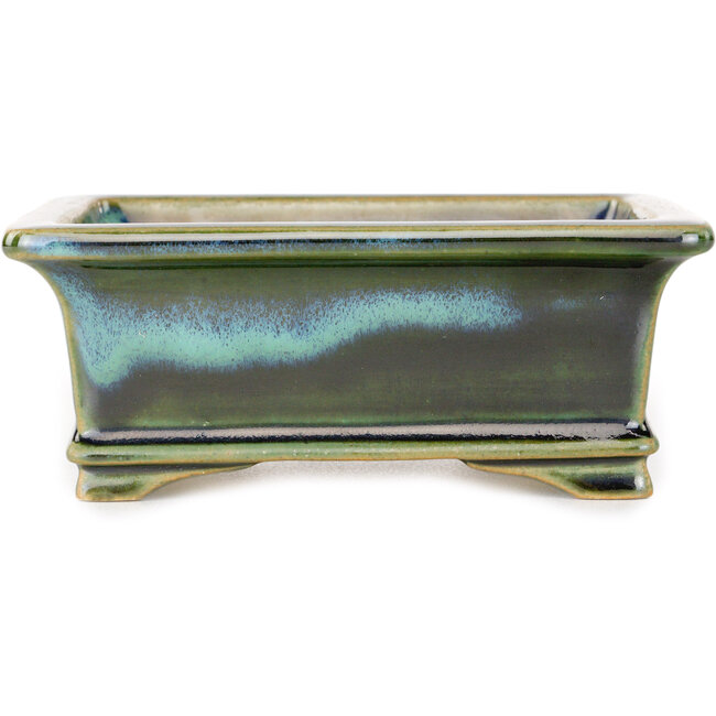 Pot à bonsaï rectangulaire bleu et vert de Shouzan - 120 x 100 x 48 mm
