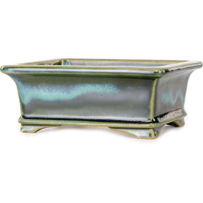 Vaso bonsai rettangolare blu e verde di Shouzan - 120 x 100 x 48 mm