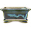 Rectangular blue and green bonsai pot by Shouzan - 120 x 100 x 48 mm