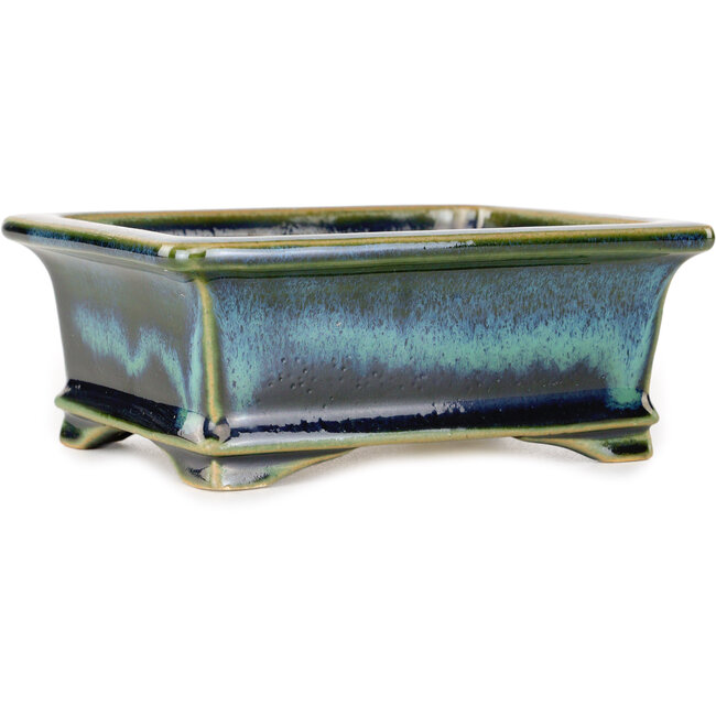 Vaso bonsai rettangolare blu e verde di Shouzan - 120 x 100 x 48 mm