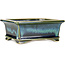 Pot à bonsaï rectangulaire bleu et vert de Shouzan - 120 x 100 x 48 mm