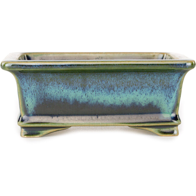 Rechthoekige blauwgroene bonsaipot van Shouzan - 120 x 100 x 48 mm