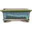 Rectangular blue and green bonsai pot by Shouzan - 120 x 100 x 48 mm