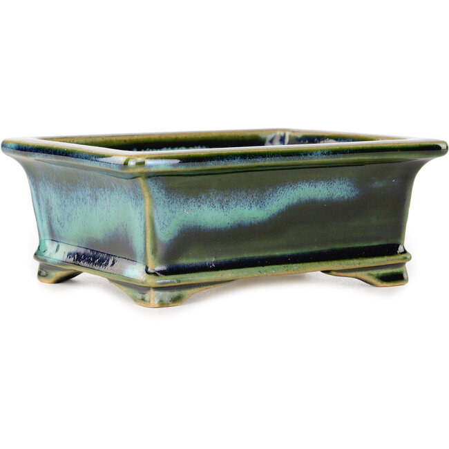 Maceta rectangular para bonsái azul y verde de Shouzan - 120 x 100 x 48 mm