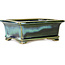 Rectangular blue and green bonsai pot by Shouzan - 120 x 100 x 48 mm