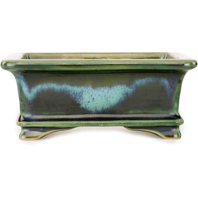 Rechthoekige blauwgroene bonsaipot van Shouzan - 120 x 100 x 48 mm