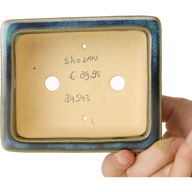 Vaso bonsai rettangolare blu e verde di Shouzan - 120 x 100 x 48 mm