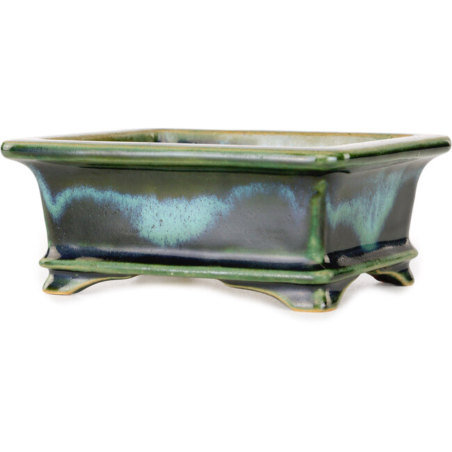 Rechteckiger blauer und grüner Bonsai-Topf von Shouzan - 120 x 100 x 48 mm