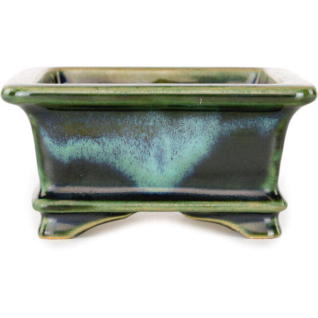 Pot à bonsaï rectangulaire bleu et vert de Shouzan - 120 x 100 x 48 mm