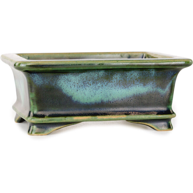 Maceta rectangular para bonsái azul y verde de Shouzan - 120 x 100 x 48 mm