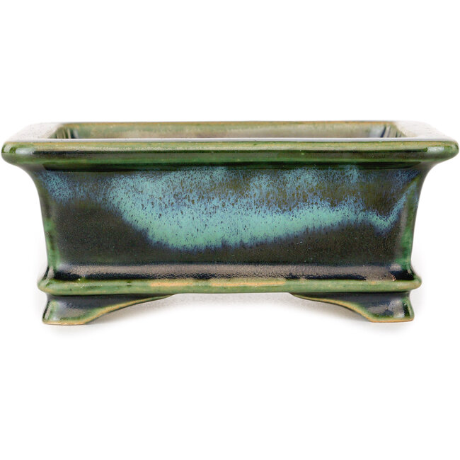 Maceta rectangular para bonsái azul y verde de Shouzan - 120 x 100 x 48 mm