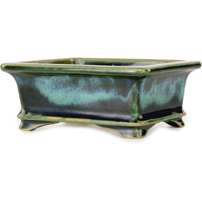Rechteckiger blauer und grüner Bonsai-Topf von Shouzan - 120 x 100 x 48 mm