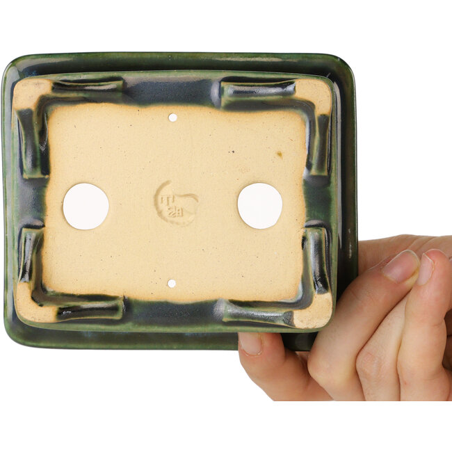 Rechteckiger blauer und grüner Bonsai-Topf von Shouzan - 120 x 100 x 48 mm