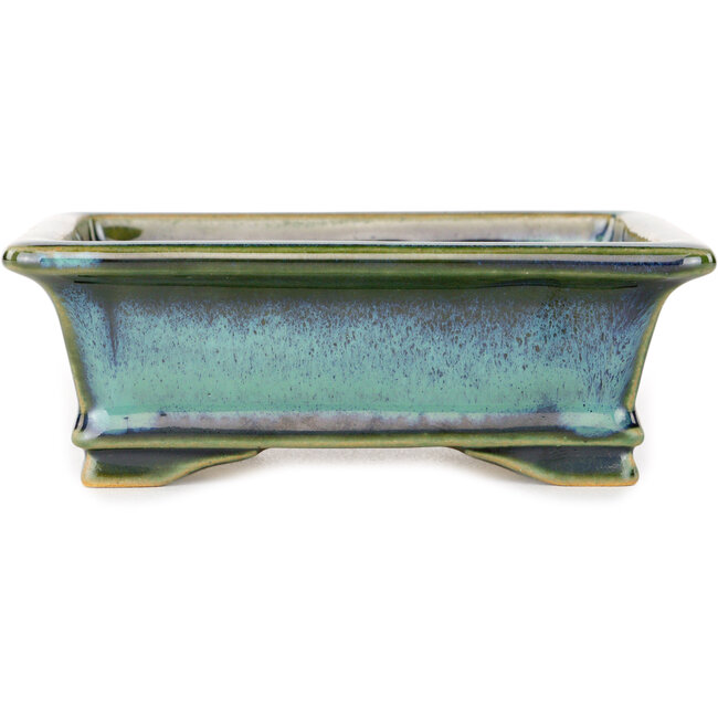 Rectangular blue and green bonsai pot by Shouzan - 125 x 100 x 45 mm