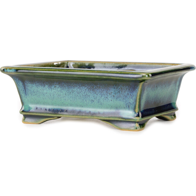 Vaso bonsai rettangolare blu e verde di Shouzan - 125 x 100 x 45 mm