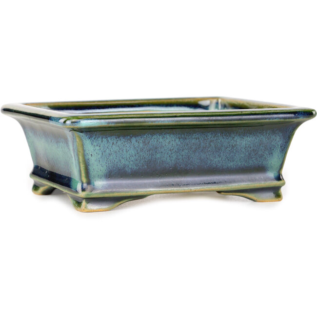 Rechthoekige blauwgroene bonsaipot van Shouzan - 125 x 100 x 45 mm