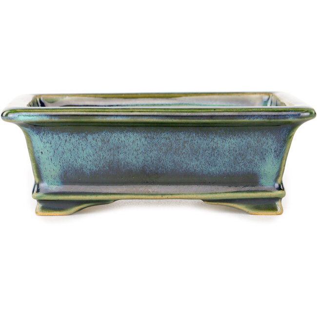 Vaso bonsai rettangolare blu e verde di Shouzan - 125 x 100 x 45 mm