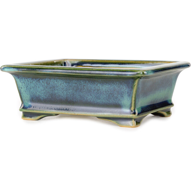 Vaso bonsai rettangolare blu e verde di Shouzan - 125 x 100 x 45 mm
