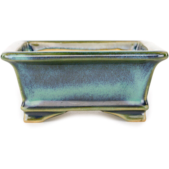 Pot à bonsaï rectangulaire bleu et vert de Shouzan - 125 x 100 x 45 mm