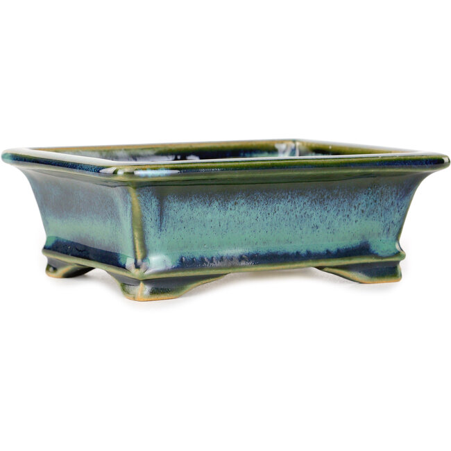 Vaso bonsai rettangolare blu e verde di Shouzan - 125 x 100 x 45 mm