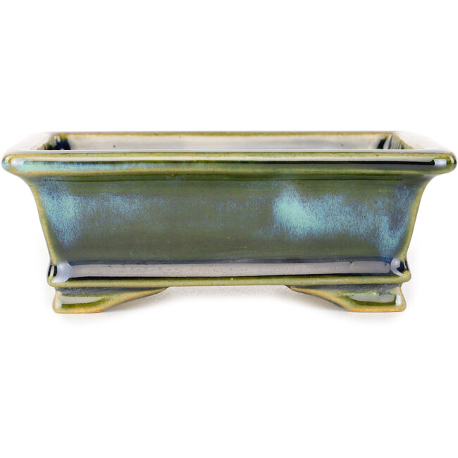 Rechthoekige blauwgroene bonsaipot van Shouzan - 125 x 100 x 45 mm