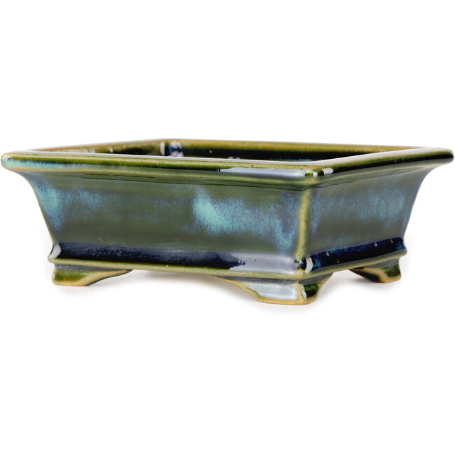 Maceta rectangular para bonsái azul y verde de Shouzan - 125 x 100 x 45 mm