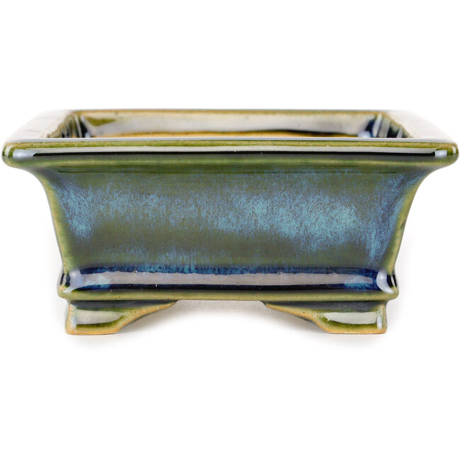 Maceta rectangular para bonsái azul y verde de Shouzan - 125 x 100 x 45 mm