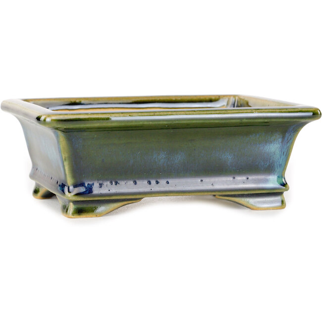 Vaso bonsai rettangolare blu e verde di Shouzan - 125 x 100 x 45 mm