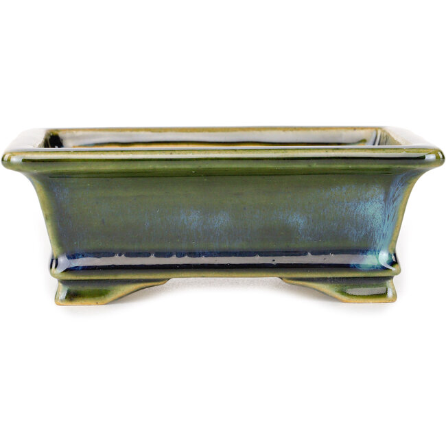Rechthoekige blauwgroene bonsaipot van Shouzan - 125 x 100 x 45 mm