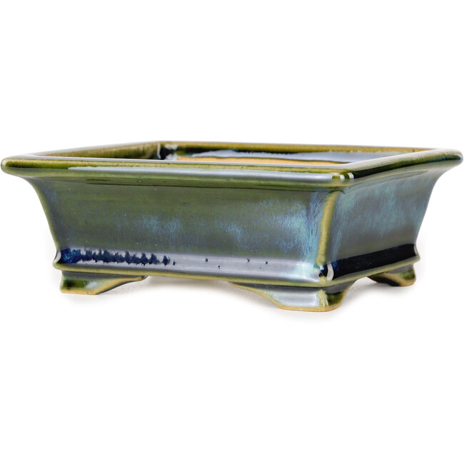 Rechthoekige blauwgroene bonsaipot van Shouzan - 125 x 100 x 45 mm