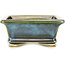 Rectangular blue and green bonsai pot by Shouzan - 125 x 100 x 45 mm