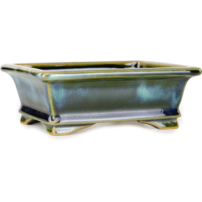 Maceta rectangular para bonsái azul y verde de Shouzan - 125 x 100 x 45 mm