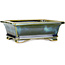 Rectangular blue and green bonsai pot by Shouzan - 125 x 100 x 45 mm