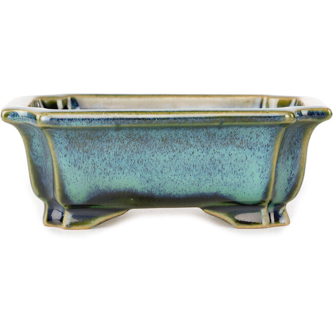 Vaso bonsai rettangolare blu e verde di Shouzan - 120 x 103 x 45 mm